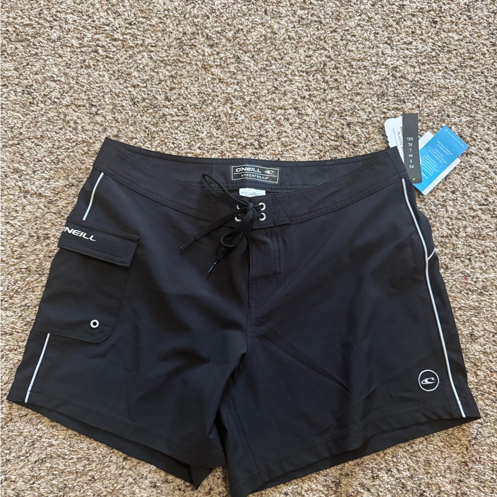 O'Neill Women’s Black Swim Shorts with White Piping Size 7